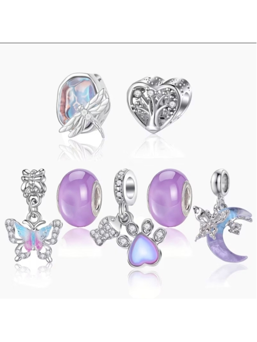 Women's Silver & Purple Charm Bracelet Set, One Size